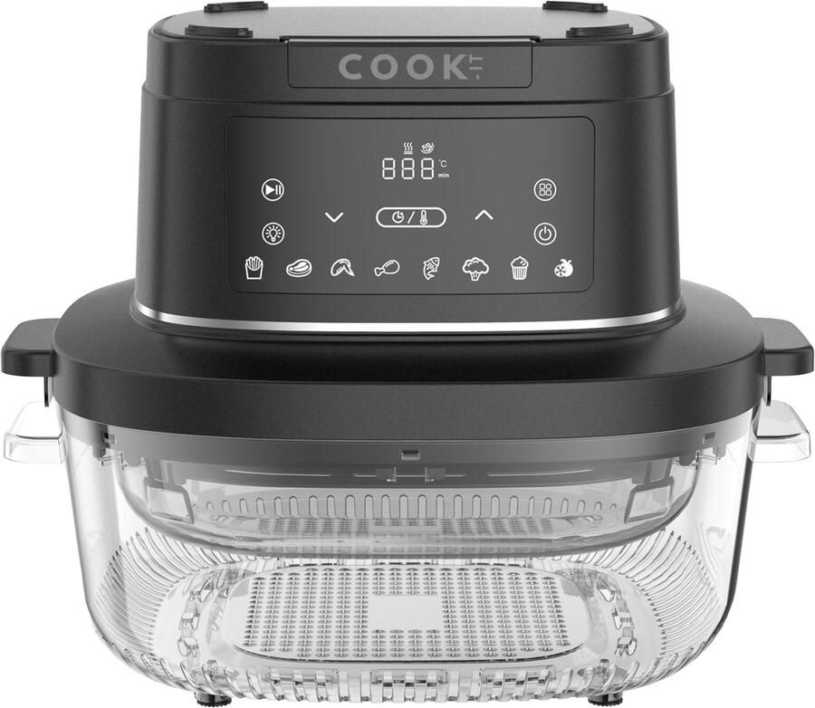 Media Evolution CleanChef Glazen Airfryer XXL 2 5L + 4L PFAS- en BPA-vrij 1500W 8 Programma's Omdraaiherinnering Warmhoudfunctie Vaatwasserbestendig COOK-IT