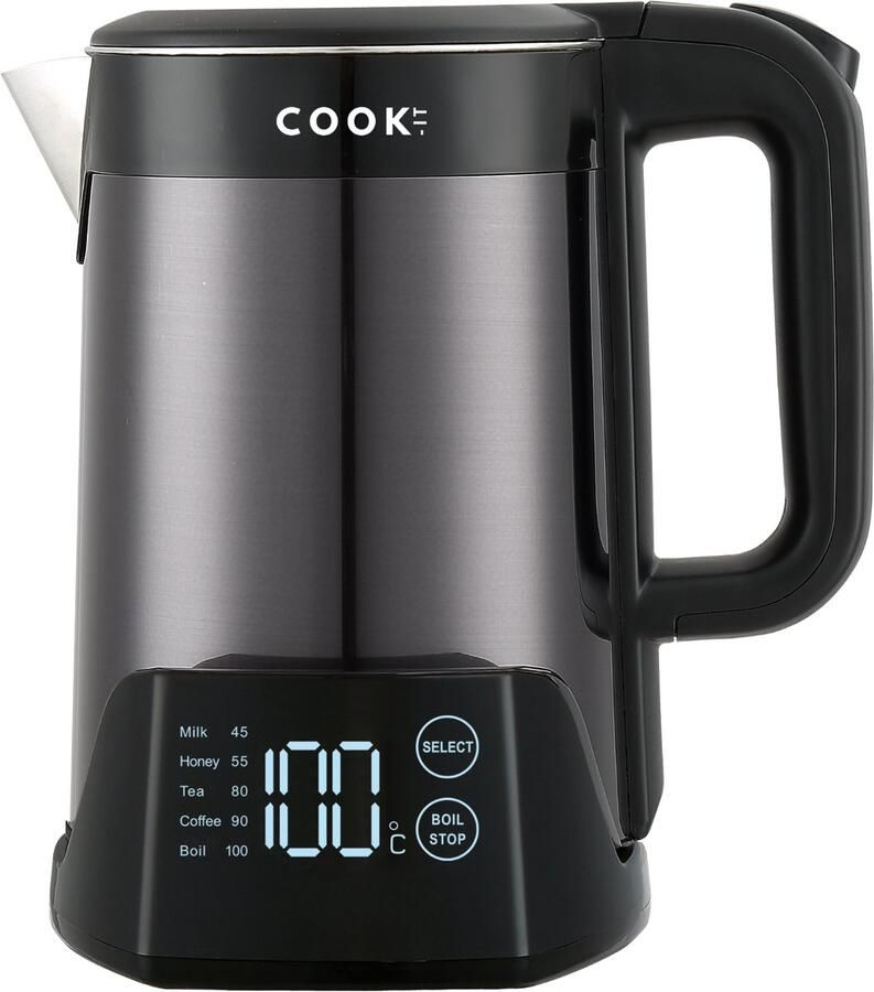 Media Evolution COOK-IT Digitale Waterkoker 1 5 Liter Temperatuurregeling 45°C-100°C Warmhoudfunctie Dubbelwandig RVS
