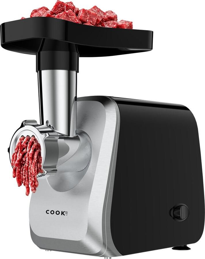 Media Evolution COOK-IT Elektrische Vleesmolen – Gehaktmolen & Meat Grinder – Tot 1 5 kg Vlees per Minuut – 3 RVS Maalschijven (Fijn Medium en Grof) – Reverse-functie – Voor Vers Gehakt Tartaar en Burgers