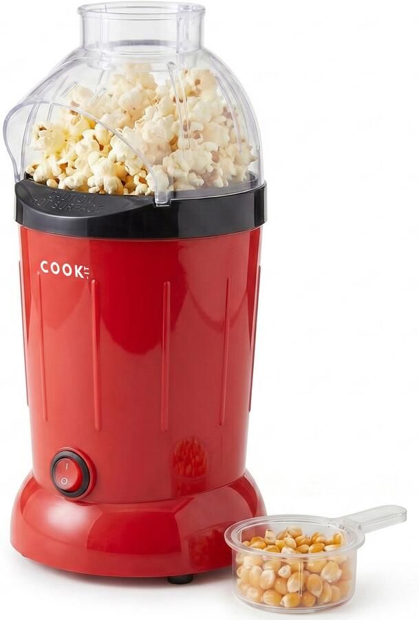 Media Evolution COOK-IT Popcornmaker Popcornmachine Hete Lucht Zonder Olie Verse Popcorn in 2 Minuten 800W Inclusief Afneembare Maatbeker Rood