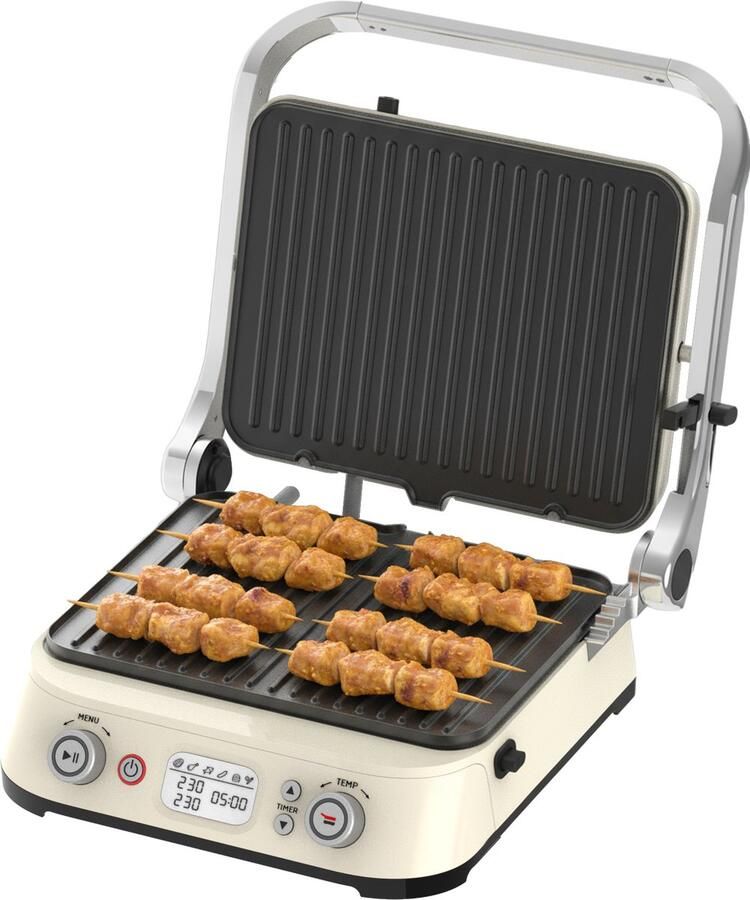 Media Evolution COOK-IT Retro Grill 1800W Afneembare Anti Aanbakplaten (PFAS-vrij) Digitaal Display Instelbare Temperatuur & Timer Zweefsysteem Cooltouch Handgreep Vergrendelsysteem Vetopvangbakje