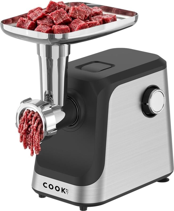 Media Evolution COOK-IT PRO Elektrische Vleesmolen 1800W – Gehaktmolen & Meat Grinder – 3 RVS Maalschijven (Fijn Medium en Grof) – Reverse-functie – Ook voor Pinda s – Zwart Chroom