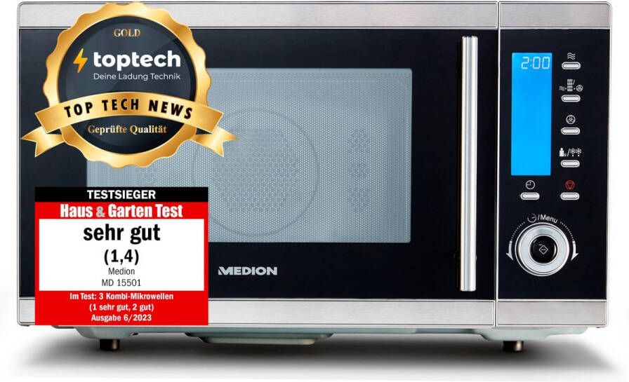 MEDION 4-in-1 Magnetron met Grill MD 15501 25 Liter 900 Watt Magnetronvermogen 2500 Watt Hetelucht 10 Automatische programma's - Foto 2