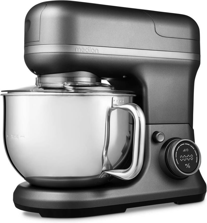 MEDION 4 in 1 universele keukenmachine (1200 watt 8 standen mengen kneden roeren hakken ijskom voor het bereiden van ijs digitaal display MD18440) Titanium