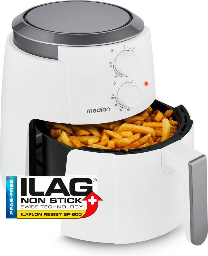 MEDION Heteluchtfriteuse P30 L (4 7 liter airfryer 1500 watt eenvoudige bediening olievrij frituren 60 min timer tot 200° C antiaanbaklaag MD13020)