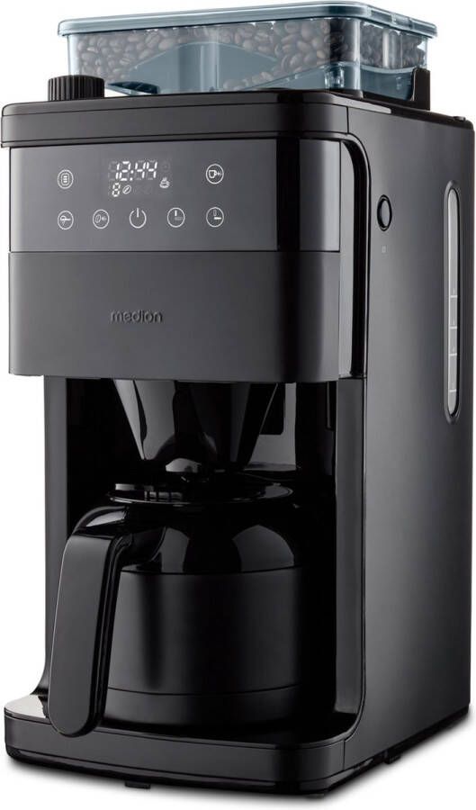 MEDION koffiezetapparaat met molen en thermoskan (1 liter max. 8 kopjes 8 maalinstellingen max. 1000 watt timer LED-display druppelstop permanent filter MD19911)