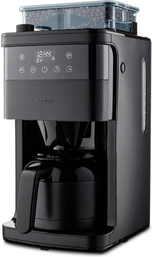 MEDION koffiezetapparaat met molen en thermoskan (1 liter max. 8 kopjes 8 maalinstellingen max. 1000 watt timer LED-display druppelstop permanent filter MD19911)
