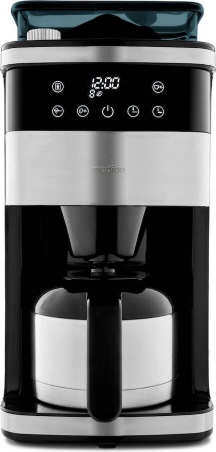 MEDION koffiezetapparaat met molen en thermoskan (1 liter max. 8 kopjes 8 maalinstellingen max. 1000 watt timer LED-display druppelstop permanent filter MD19911) - Foto 4
