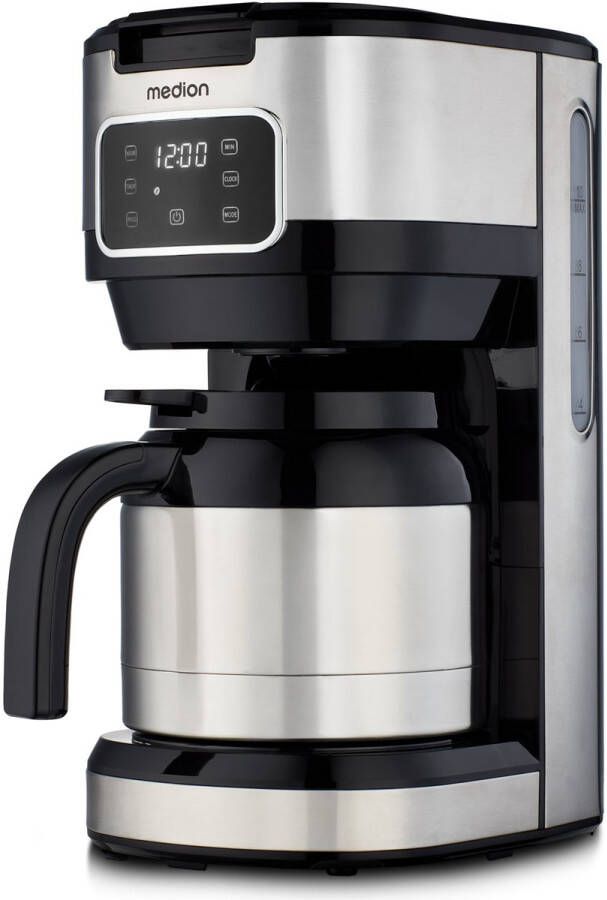 MEDION koffiezetapparaat met thermoskan en timer (filterapparaat 10 kopjes 1 25 liter 900 watt timer antilekfunctie display MD11019) roestvrij staal
