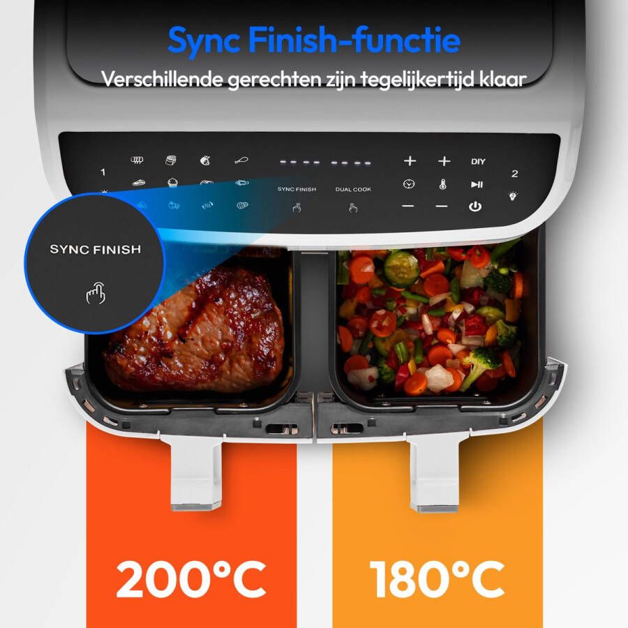 MEDION P20 XXL heteluchtfriteuse met dubbele zone (MD11760) 2 aparte kookzones 9 automatische programma's 8 7 L totale netto-inhoud 2.600 watt temperatuur instelbaar tot 200 °C - Foto 2