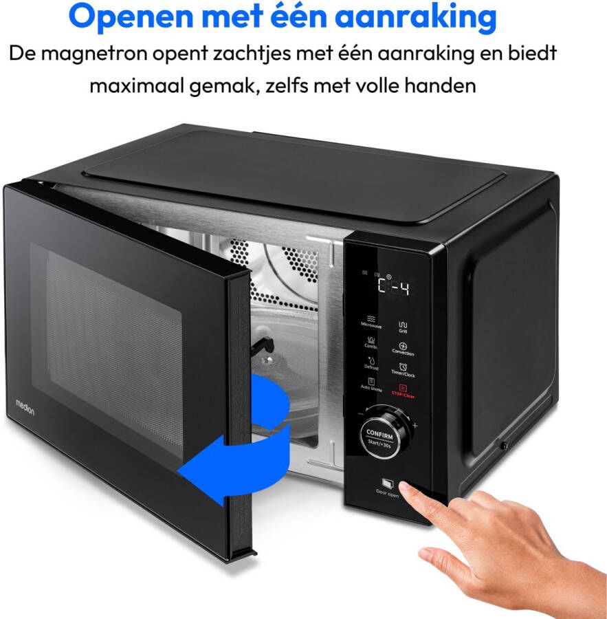 MEDION magnetron met grill en convectie (23 liter 900 watt 1000 watt grill 1680 watt convectiefunctie 11 automatische programma's 5 vermogensstanden ontdooifunctie roestvrij staal MD12031) zwa