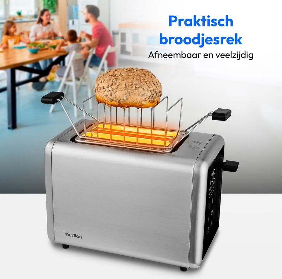 MEDION Broodrooster MD12102 (2 sleuven LED-aanraakscherm 7 bruiningsniveaus 5 automatische programma s) zilver - Foto 2