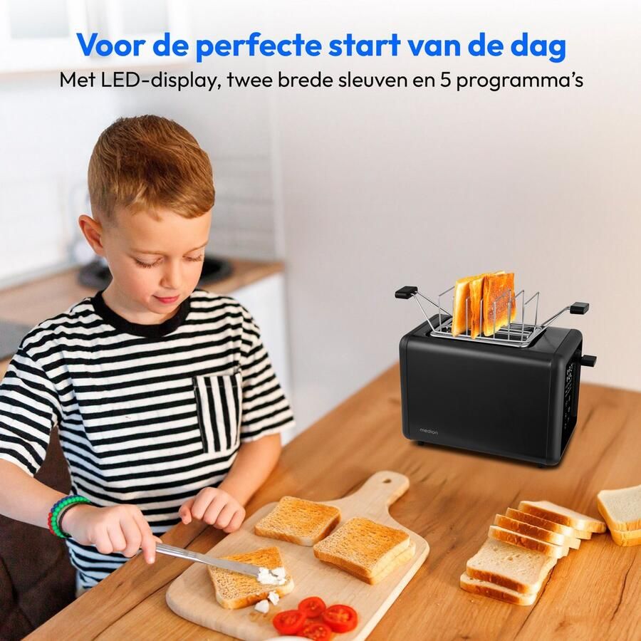 MEDION Broodrooster MD12102 (2 sleuven LED-aanraakscherm 7 bruiningsniveaus 5 automatische programma s) zwart