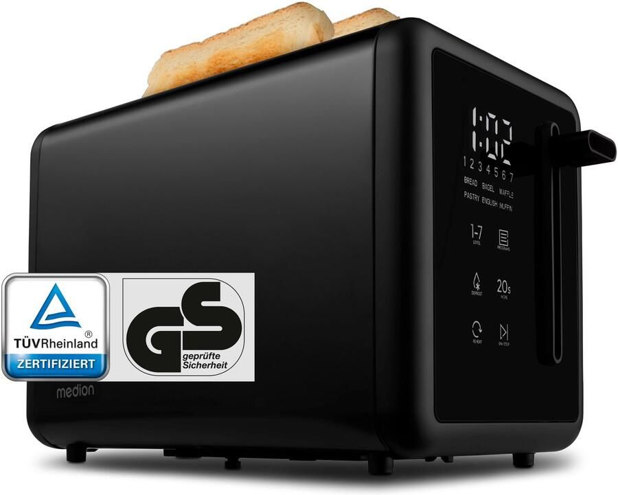 MEDION Broodrooster MD12102 (2 sleuven LED-aanraakscherm 7 bruiningsniveaus 5 automatische programma s) zwart