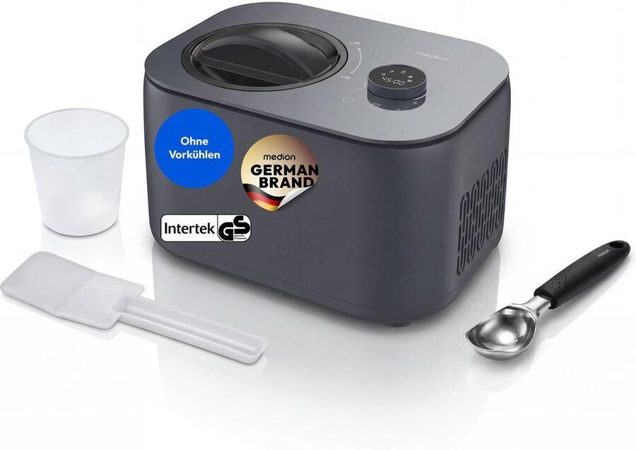 MEDION IJsmachine Capaciteit voor 1 L ijs Geen voorkoelen nodig LED-display met sensor-touch Uitneembare aluminium ijscontainer Geschikt voor ijs yoghurt en slush