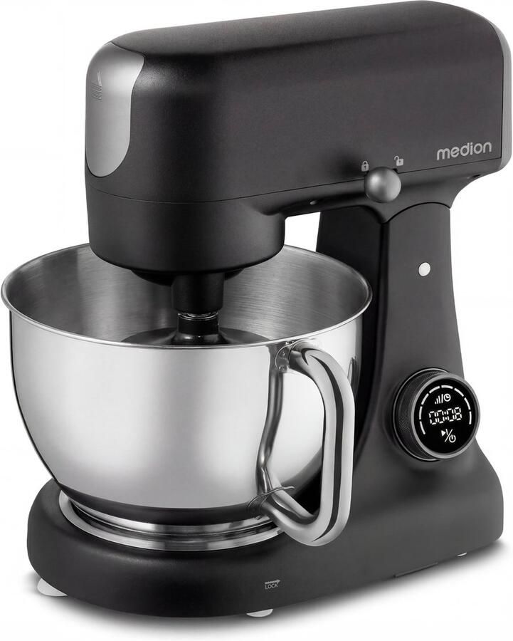 MEDION keukenmachine met vleesmolen (800 watt gelijkstroommotor roestvrijstalen kom van 4 6 liter energiebesparend zeer stil digitaal sensor-touch-display MD12600) Zwart
