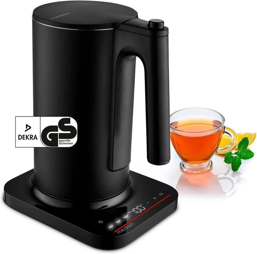 MEDION LIFE Digitale waterkoker MD12106 (2.200 W 1 5 L LED-display LED-lichtbalk automatische programma s kinderslot zwart)