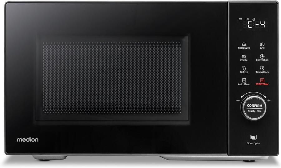 MEDION magnetron met grill en convectie (23 liter 900 watt 1000 watt grill 1680 watt convectiefunctie 11 automatische programma's 5 vermogensstanden ontdooifunctie roestvrij staal MD12031) zwa