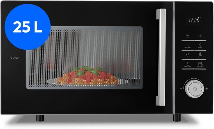 MEDION magnetron met grill- en heteluchtfriteusefunctie (25 liter 900 watt 1500 watt grill 1500 watt heteluchtfunctie 11 programma's 10 vermogensstanden MD12231) lichtgrijs [MODEL 2025]