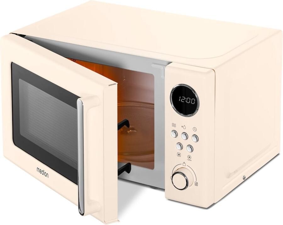 MEDION retro magnetron (20 liter ca. 800 watt 5 magnetronstanden 8 automatische programma's digitaal display ontdooifunctie compact MD15000) beige