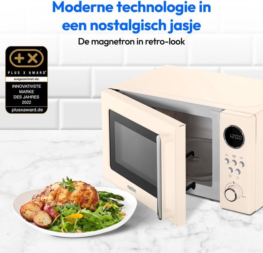 MEDION retro magnetron (20 liter ca. 800 watt 5 magnetronstanden 8 automatische programma's digitaal display ontdooifunctie compact MD15000) beige - Foto 3