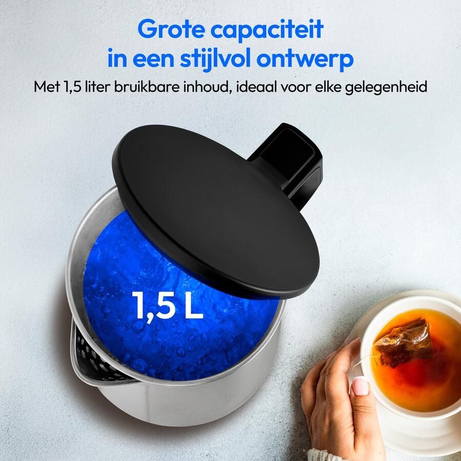 MEDION Waterkoker roestvrij staal (1 5 L 2.200 W 360° basis warmhoudfunctie LED-indicator dubbelwandig MD12105) zilver