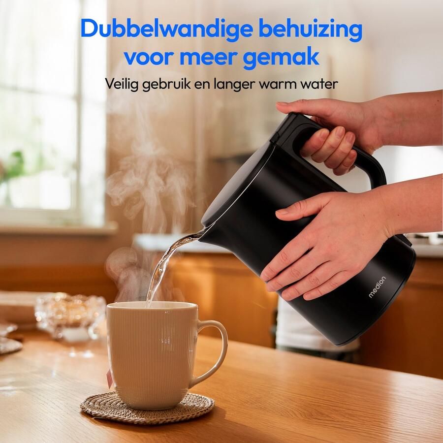 MEDION Waterkoker van roestvrij staal (1 5 L 2.200 W 360°-voet warmhoudfunctie LED-indicatie dubbelwandig MD12105) zwart - Foto 2