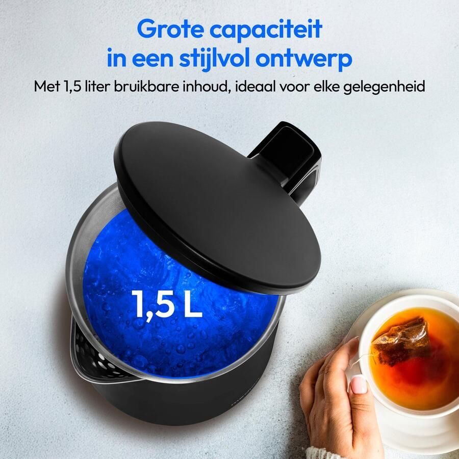 MEDION Waterkoker van roestvrij staal (1 5 L 2.200 W 360°-voet warmhoudfunctie LED-indicatie dubbelwandig MD12105) zwart