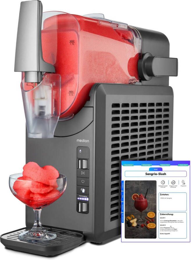MEDION Slush Machine (2 6 L capaciteit voor slushijs 1 9 L inhoud slush maker voor dranken 5 standen bereidingstijd 30–60 min thuisgebruik met compressor ijsmachine MD12090)