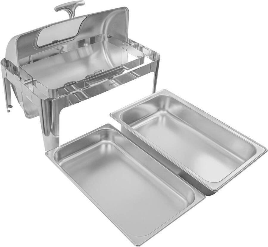 Mega -M Professionele Chafing Dish 9 Liter GN 1 1 Met Kijkvenster RVS Inclusief Brandpasta Houders Warmhoudschaal voor Buffet