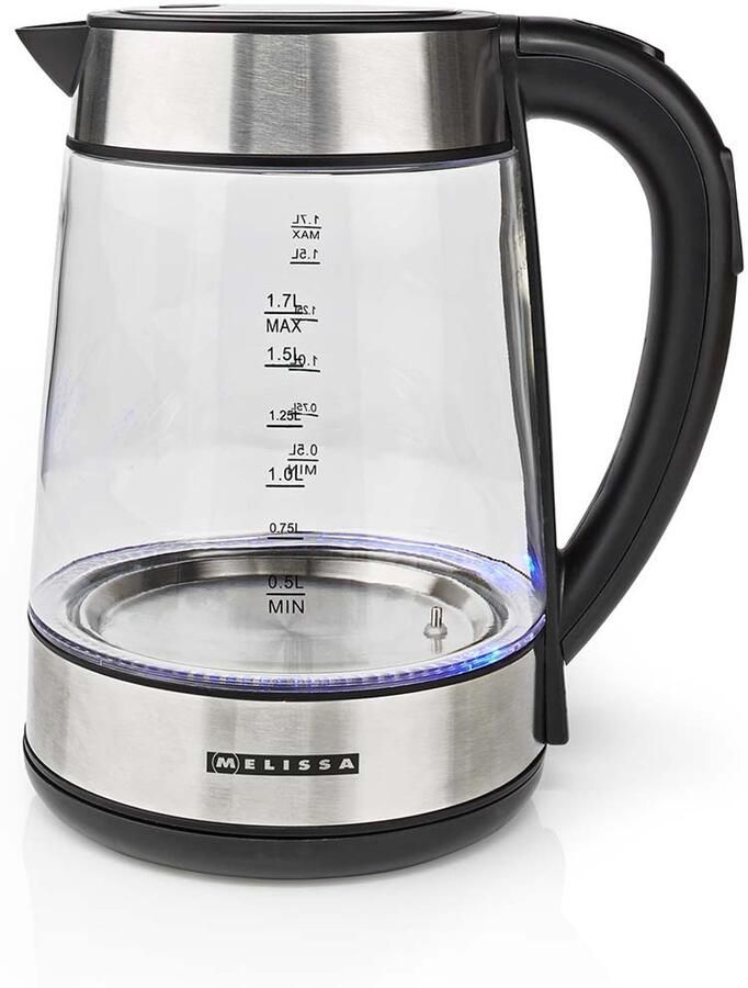 Melissa 16130311 Digitale Elektrische Waterkoker 1 7L 2200W Glas 50 70 80 90 100°C Voorinstellingen 360° Basis Verborgen Verwarmingselement Strix Controller Warmhoudfunctie Droogkookbeveiliging