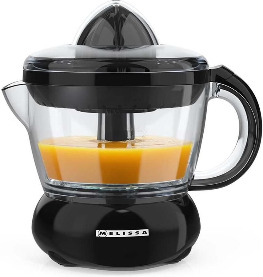 Melissa 16230042 Elektrische citruspers met een motor van 40 W sapreservoir van 0 7 liter en twee perskegels Zwart