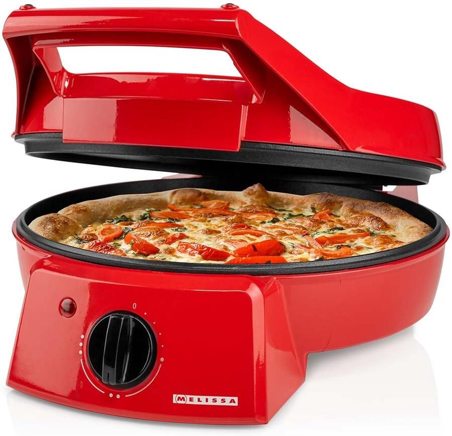 Melissa 16310237 Pizzamaker en tafelgrill in één 30 cm bakplaat en grillplaat 1800 W vermogen en nauwkeurige temperatuurregeling Rood