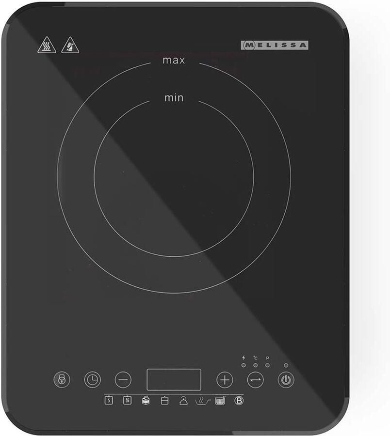 Melissa 16350029 Vrijstaande inductiekookplaat met 1 kookzone en 2000 W vermogen 10 standen Touchbediening en LED display Oververhittingsbeveiliging Zwart