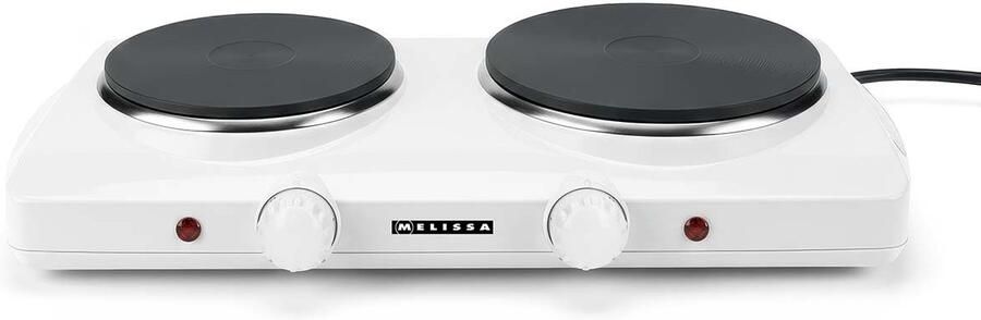 Melissa Dubbele elektrische Kookplaat 2300W 2 kookzones 18 5 en 15 5 cm per diameter 5 warmtestanden Antislip Voetjes Wit