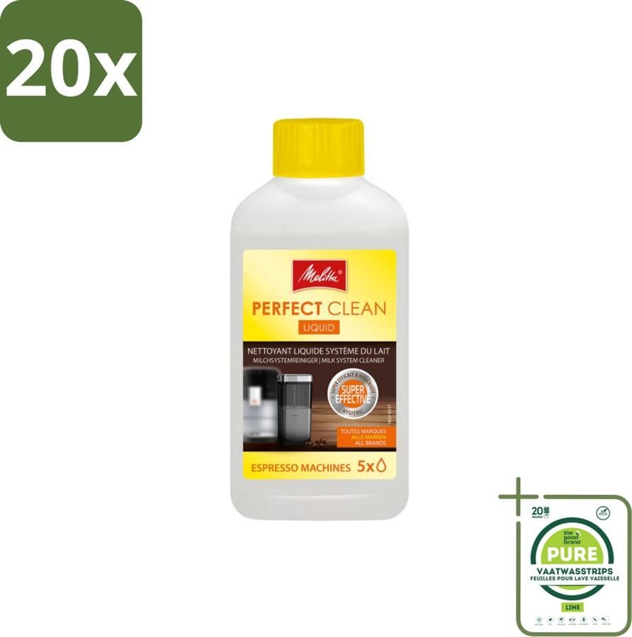 Melitta 20 x Perfect Clean – Melksysteemreiniger – Voor volautomatische espressomachines – 250 ml Grootverpakking Melksysteem Reinigen Melkresten Verwijderen Melkschuim Reinigen Melksysteem Schoonmaken Melksysteem Hygiëne