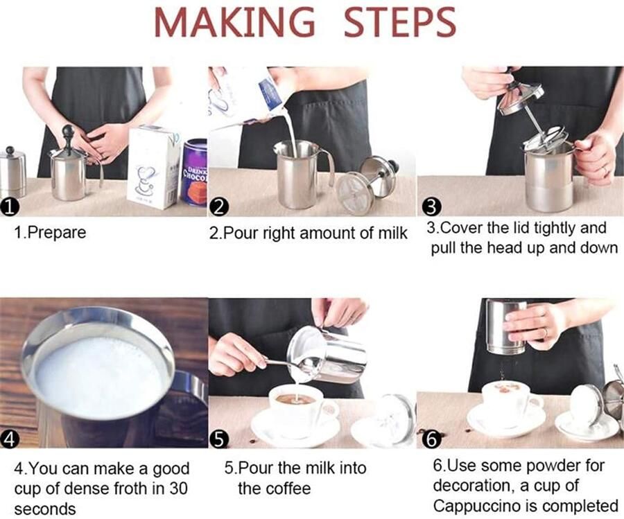 Melkopschuimer 800 ml Handmatige Melkopschuimer Roestvrij Staal Vaatwasmachinebestendig Comfortabele Handgreep Elegant Gieten Koffieschuimer