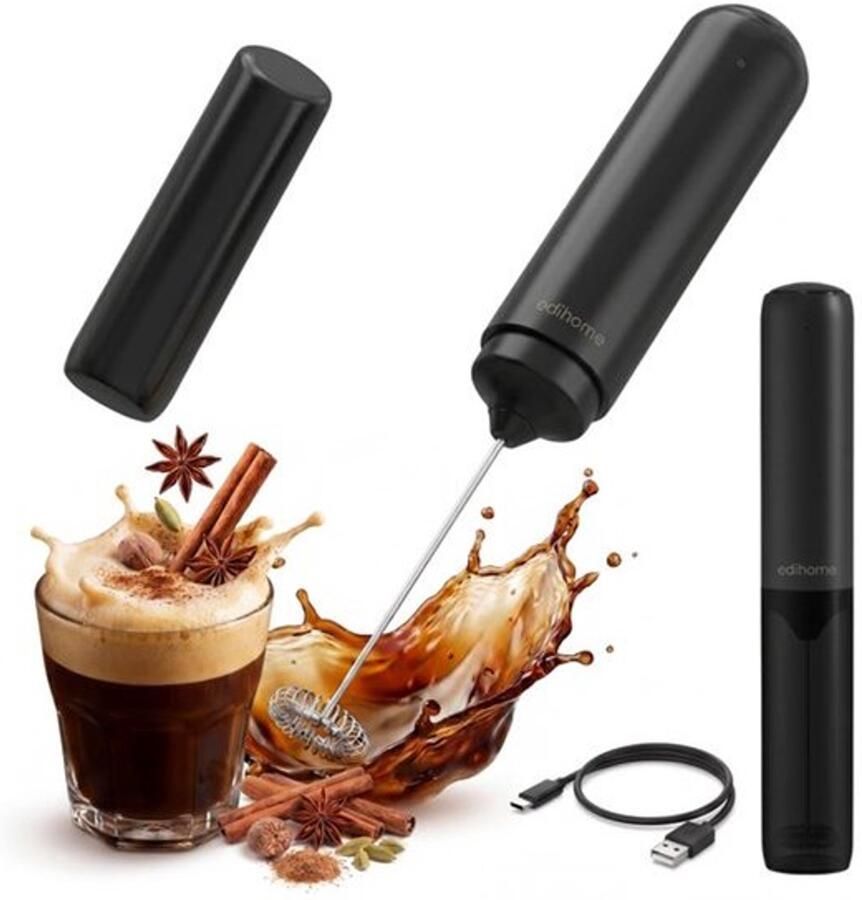 Melkopschuimer Elektrisch Milk Frother voor Koffie Handmatige Melkschuimer voor Cappuccino Latte Oplaadbaar of op Batterijen Snel en Stil (Lithium-ionbatterij Zwart)