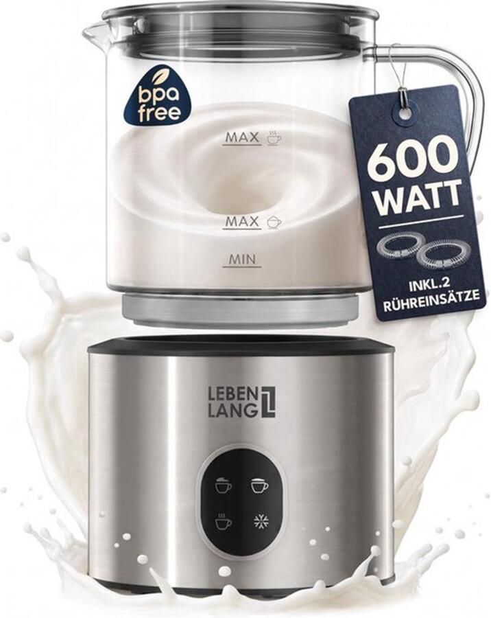 Melkopschuimer Glas 100% BPA-Vrij XXL 500ml & 600W I Afneembaar Reservoir Vaatwasserbestendig Incl. 2x Reservegardes I Elektrische Melkopschuimer Melkschuimer Elektrisch