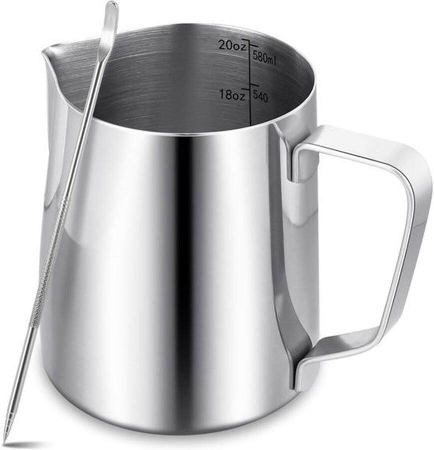 Melkopschuimer kan voor koffiemachine 600ml 20oz 304 roestvrijstalen melkkop met pen metalen barista-accessoires voor cappuccino latte en espresso vaatwasmachinebestendig