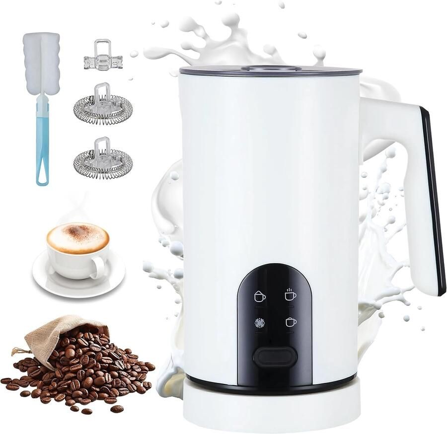 Melkopschuimer Wit 590 ml Roestvrijstalen Automatische Melkopschuimer voor Warme en Koude Melk