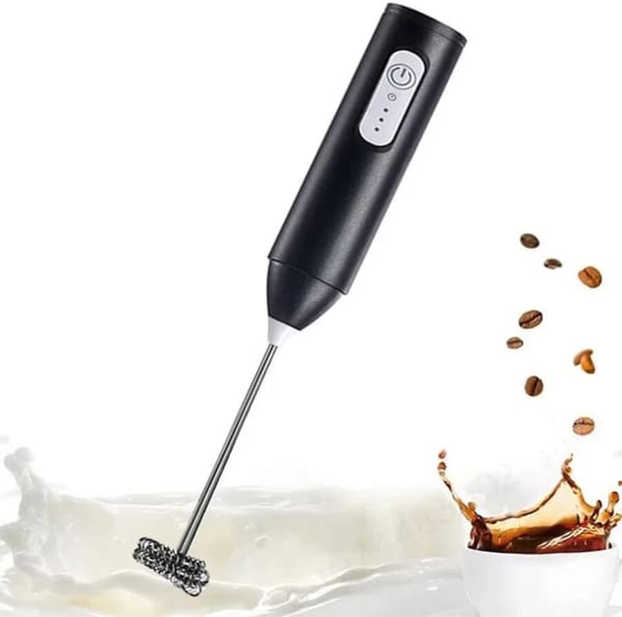 Melkschuimer elektrische draadloze USB oplaadbare koffieschuimer eierklopper menger roestvrijstalen garde met 3 snelheden voor koffie latte cappuccino melk ei slagroom cake compact en afspoelbaar thuis kantoor camping