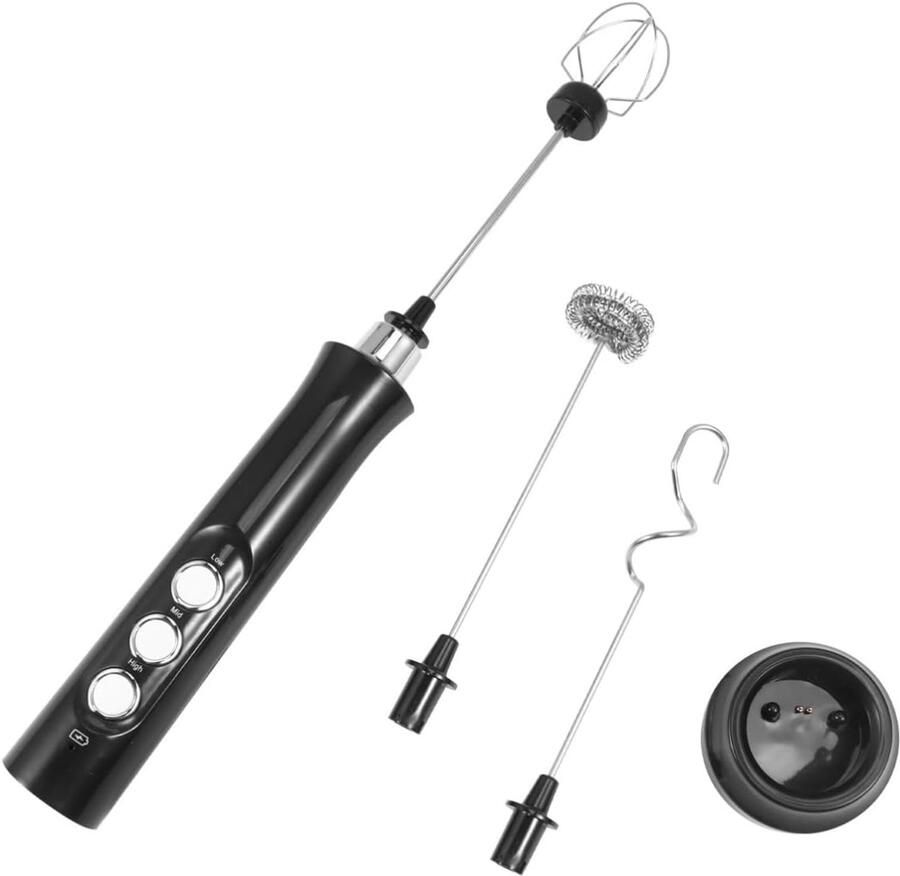 Melkschuimer elektrische melkklopper met dubbele RVS garde USB oplaadbaar draadloos en krachtig voor koffie latte cappuccino warme chocolademelk slagroom eieren eenvoudig schoon te maken bar accessoires thuisbarista
