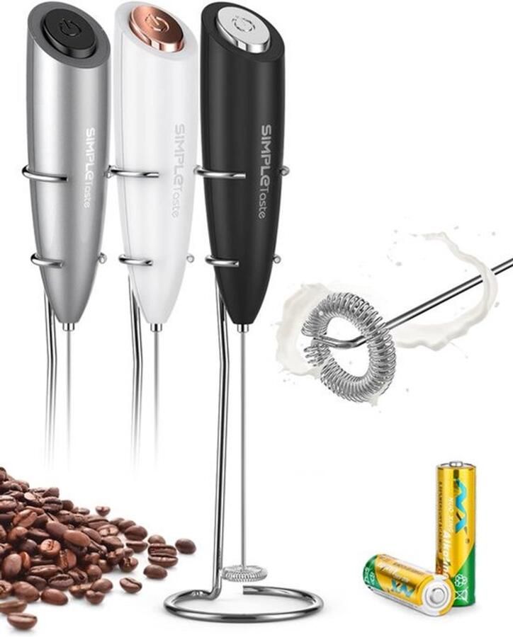 Melkschuimer handbediende elektrische schuimmaker elektrische schuimmachine drankmixer met roestvrijstalen garde en standaard voor cappuccino kogelvrije koffie latte