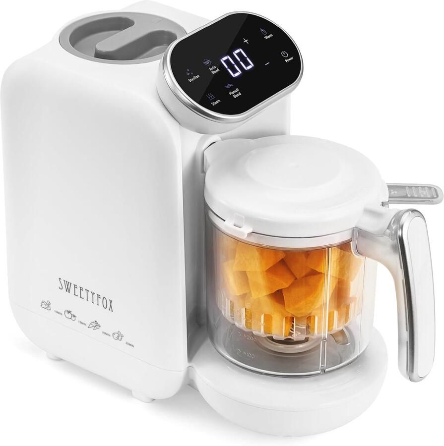MELVRA Baby Keukenrobot Baby Cooker & Blender 7-in-1 Functies Stomen Blenden Steriliseren & Opwarmen Babyvoedingmaker BPA-vrij Wit Grijs