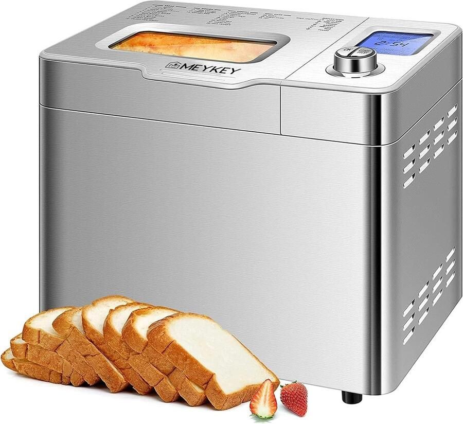 MELVRA Broodbakmachine Broodbakautomaat 550W Capaciteit tot 900g 3 Broodmaten Zilver 36x22x30 cm Automatische Programma's