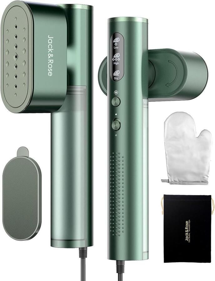 MELVRA Reisstrijkijzer Kledingstomer 1000W Dual Voltage 100-240V 15 Seconden Snel Opwarmen Handstomer voor Reizen Reisstrijkijzer met Stoom 22g min Draagbaar Strijkijzer Verticaal Stomen Kledingstomer Reizen Wereldwijd Gebruik Groen