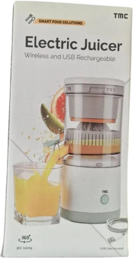 Merchandise Club TMC Elektrische citruspers 23 cm hoog Handig voor thuis of onderweg Makkelijk af te wassen