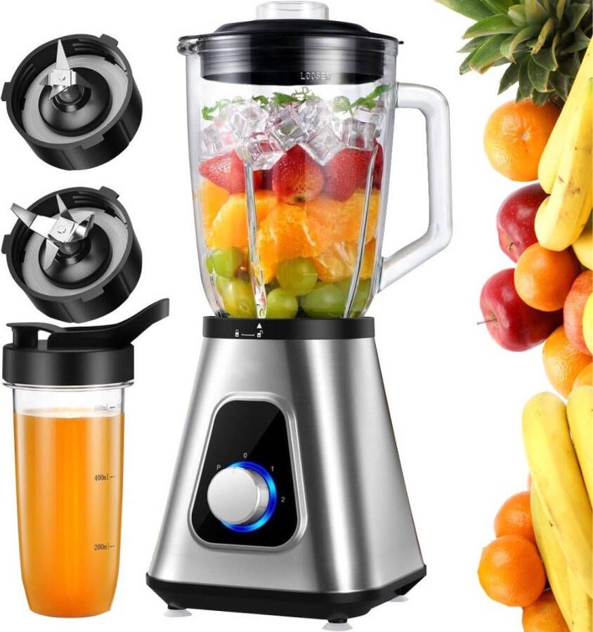 Corenia Blender Smoothie Maker Mixer 1300W 1.5L Personal Blender Combo voor Bevroren Fruitdranken Sauzen Zilver & Zwart