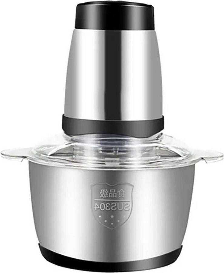 Elektrische Groentesnijder Multifunctioneel Uiensnijder Keukenmachine Elektrische Vleesmolen met 4 Vleugels Roestvrijstalen Messen 8-Kops Roestvrijstalen Kom voor Babyvoeding Zilver